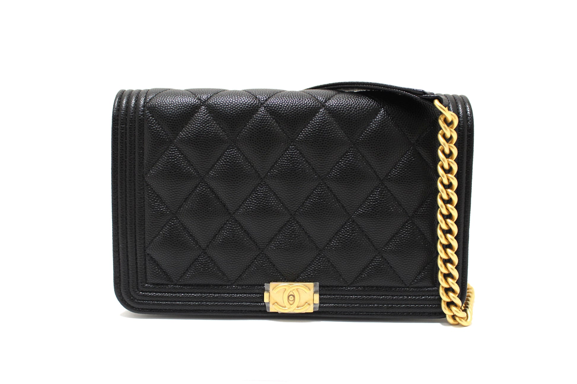 Chanel Black Caviar Quilted Leather Boy Wallet On Chain WOC Rovelle Bags