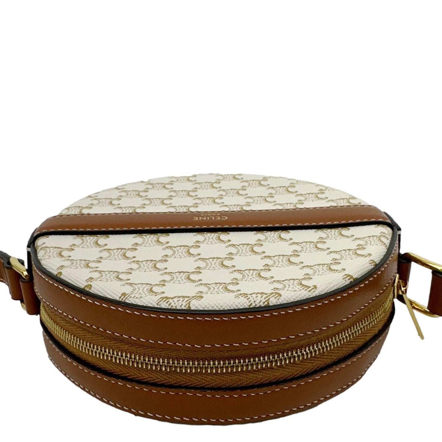 CELINE Triomphe Canvas Round Purse On Strap Crossbody Bag White