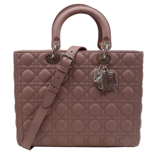 CHRISTIAN DIOR Lady Dior Large Quilted Leather Shoulder Bag Blush Rovelle Bags