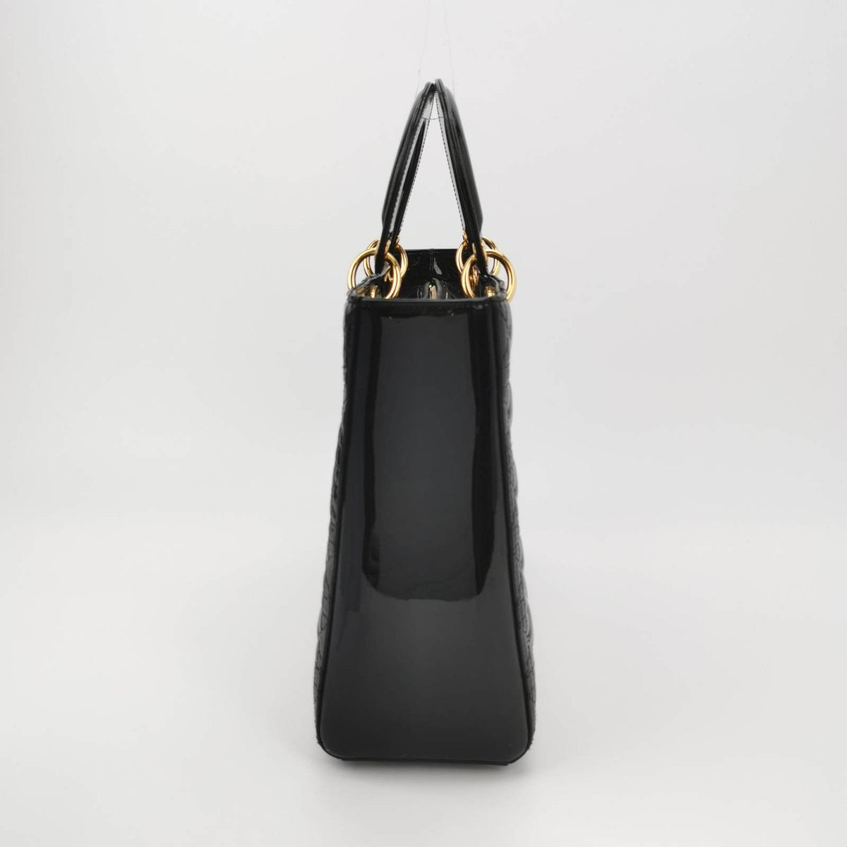 Lady Dior Large Black Patent Leather Handbag with Strap Rovelle Bags