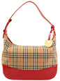 Luxury Burberry Nova Check Pattern Logo Charm Handle Bag Red/Beige