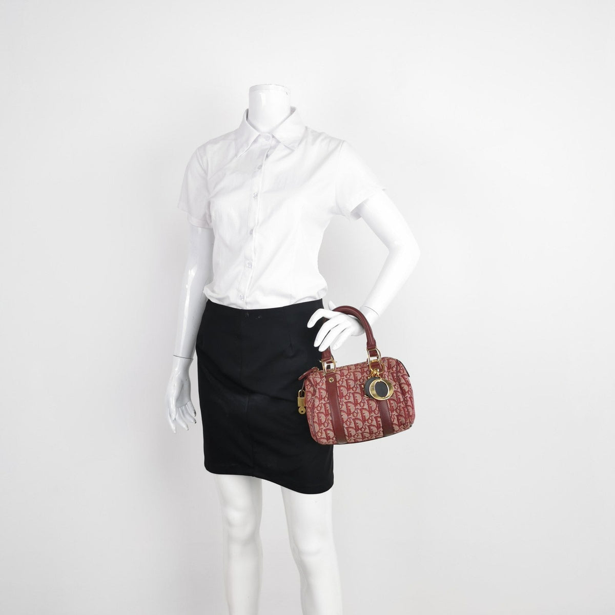 Christian Dior Trotter Boston Cloth Oblique Mini Red Handbag Rovelle Bags