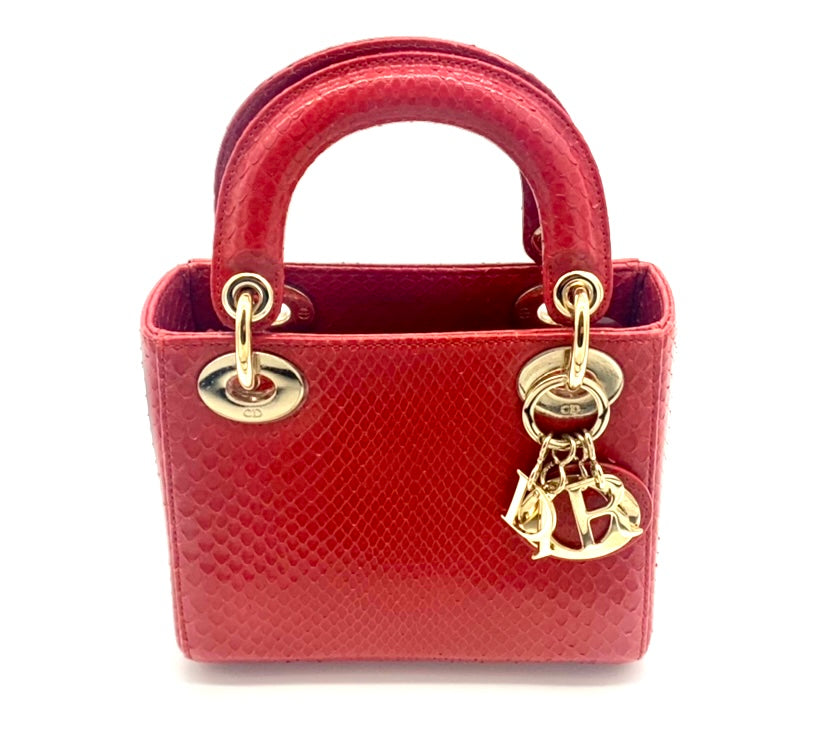 CHRISTIAN DIOR LADY DIOR MINI RED PYTHON BAG Rovelle Bags