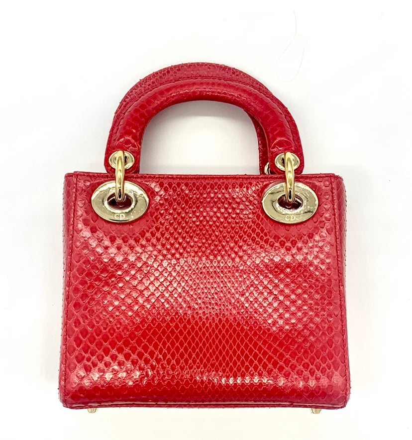 CHRISTIAN DIOR LADY DIOR MINI RED PYTHON BAG Rovelle Bags