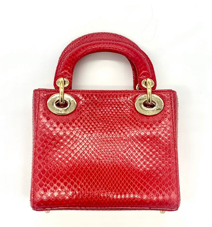 CHRISTIAN DIOR LADY DIOR MINI RED PYTHON BAG Rovelle Bags