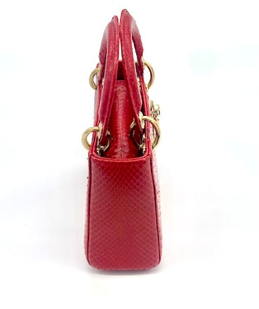 CHRISTIAN DIOR LADY DIOR MINI RED PYTHON BAG Rovelle Bags