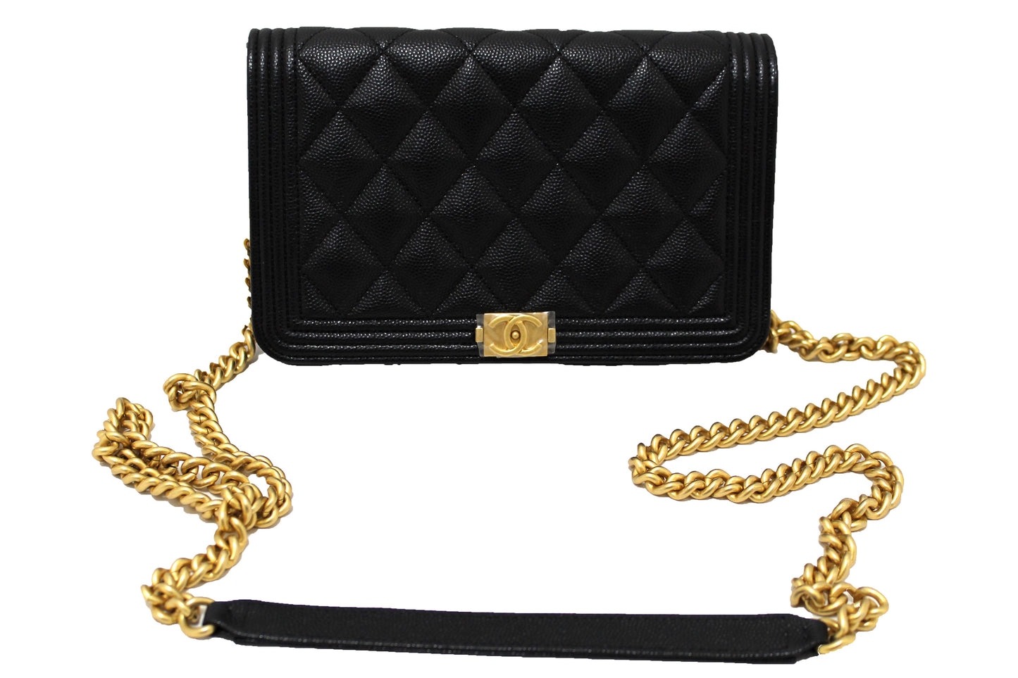 Chanel Black Caviar Quilted Leather Boy Wallet On Chain WOC Rovelle Bags