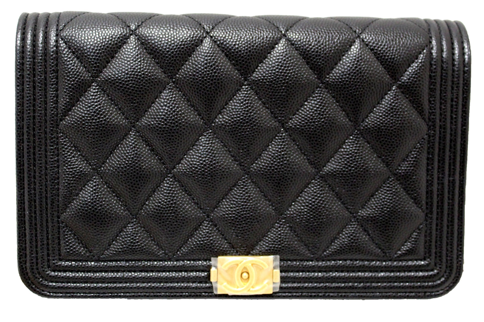 Chanel Black Caviar Quilted Leather Boy Wallet On Chain WOC Rovelle Bags