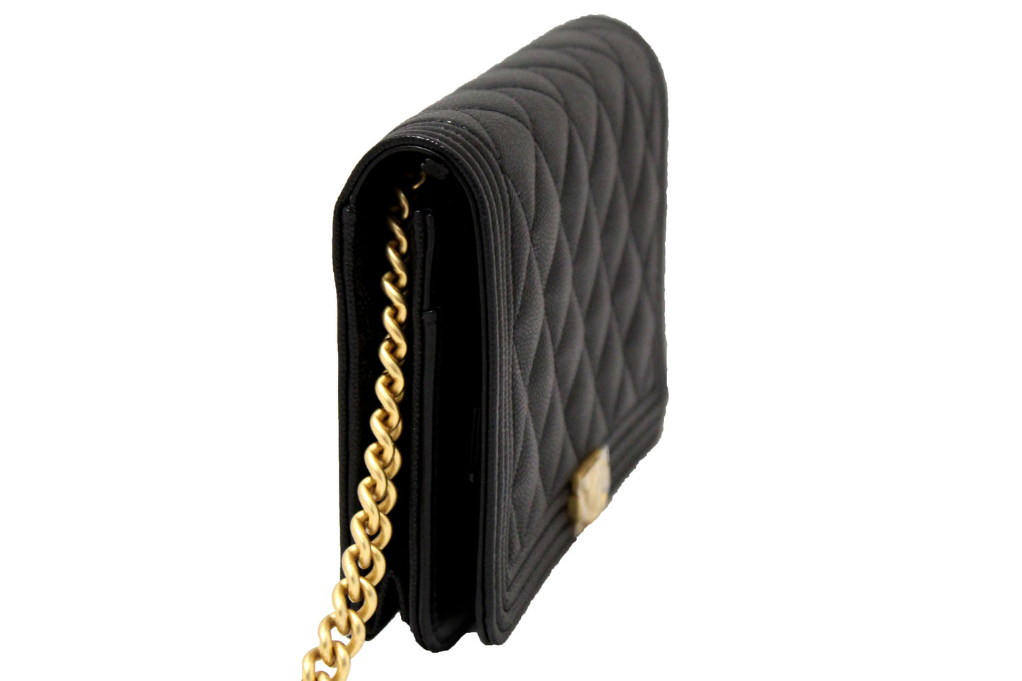 Chanel Black Caviar Quilted Leather Boy Wallet On Chain WOC Rovelle Bags
