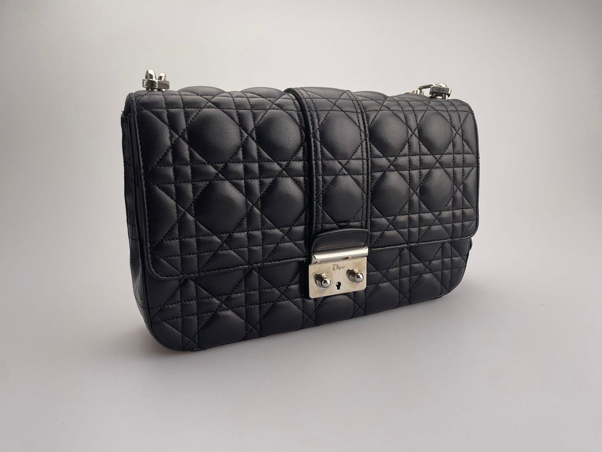Dior Miss Dior Shoulder Bag In Black Lambskin Leather With Silver Hardware Rovelle Bags