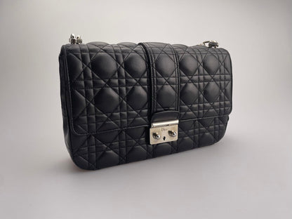Dior Miss Dior Shoulder Bag In Black Lambskin Leather With Silver Hardware Rovelle Bags