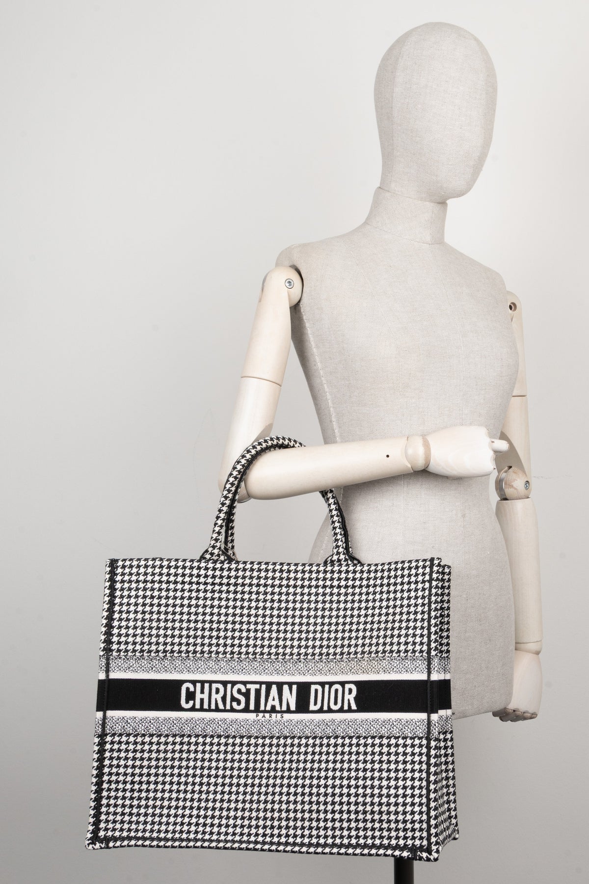 Christian Dior Houndstooth Large Book Tote Canvas Black White Rovelle Bags
