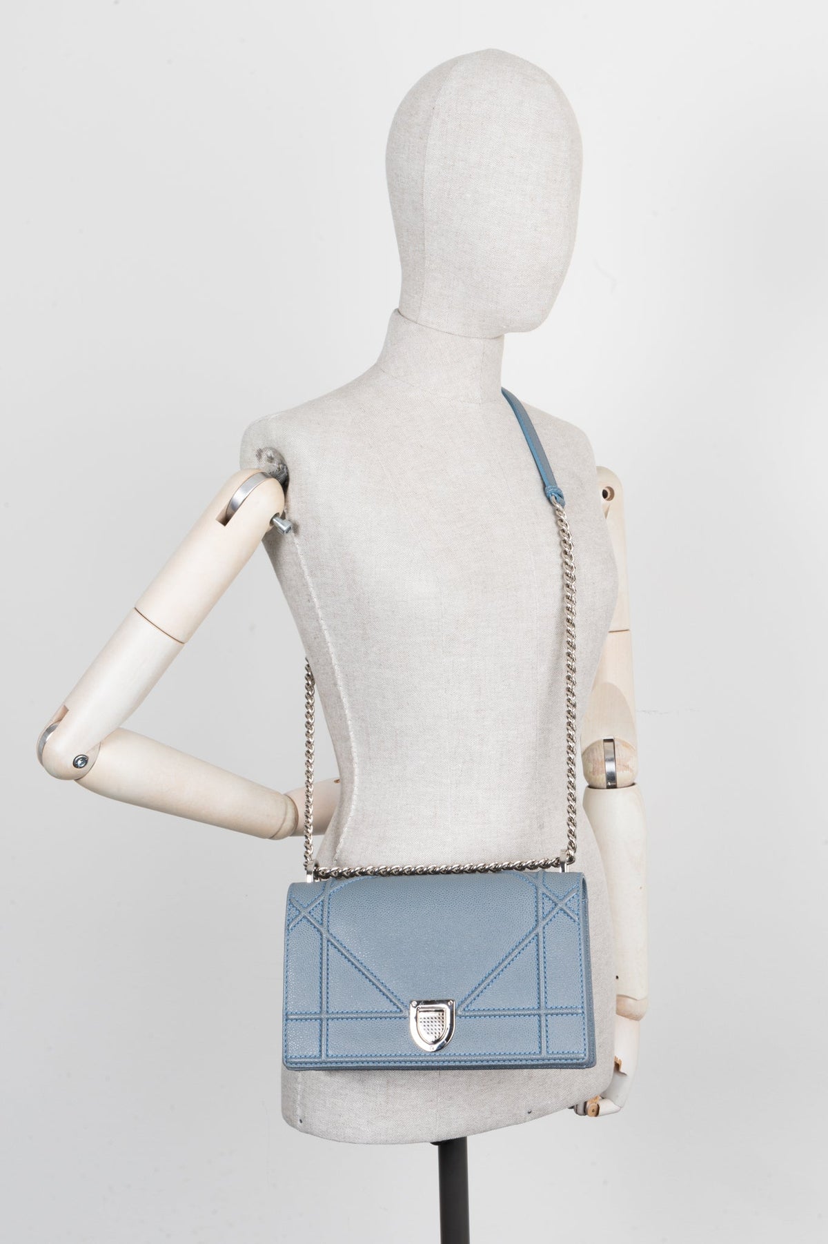 Christian Dior Diorama Crossbody Bag Grained Calfskin Blue Rovelle Bags