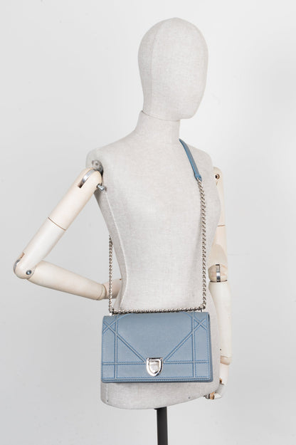 Christian Dior Diorama Crossbody Bag Grained Calfskin Blue Rovelle Bags