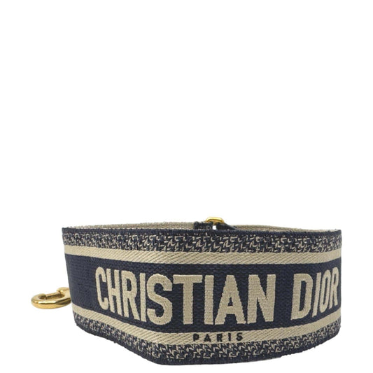 CHRISTIAN DIOR Embroidered Canvas Shoulder Strap Navy Blue Rovelle Bags