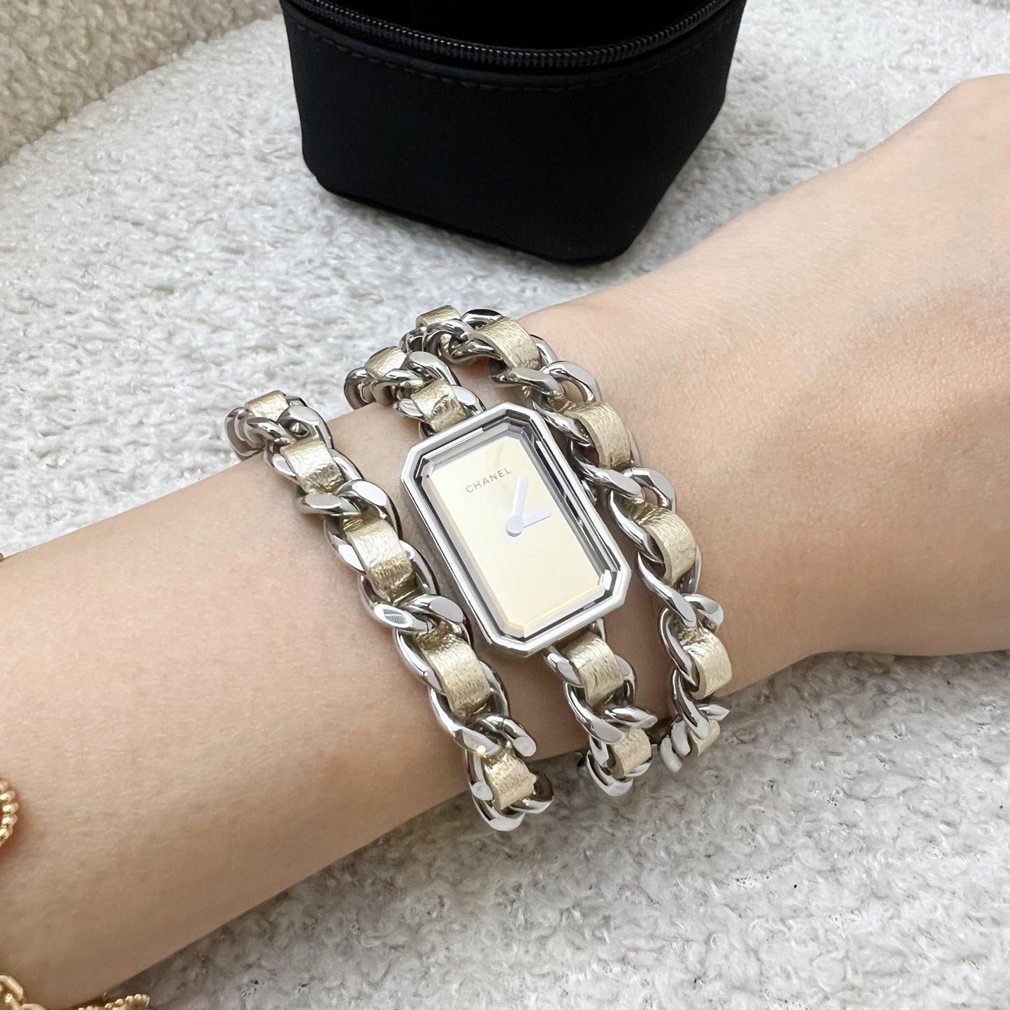 [Serviced for $745 in Jan 2026] Chanel Premiere Rock Triple Row Watch in Silver Tone Steel Hardware and Champagne Gold Leather