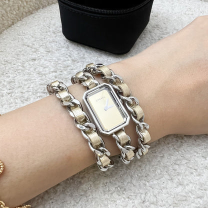 [Serviced for $745 in Jan 2026] Chanel Premiere Rock Triple Row Watch in Silver Tone Steel Hardware and Champagne Gold Leather