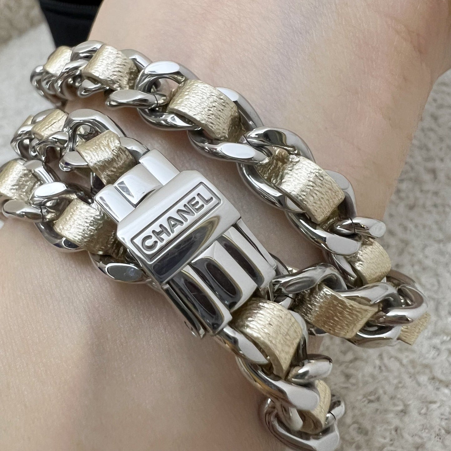 [Serviced for $745 in Jan 2026] Chanel Premiere Rock Triple Row Watch in Silver Tone Steel Hardware and Champagne Gold Leather