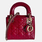Lady Dior Mini Handbag Burgundy Red Patent Leather Gold-tone Chain Strap Rovelle Bags