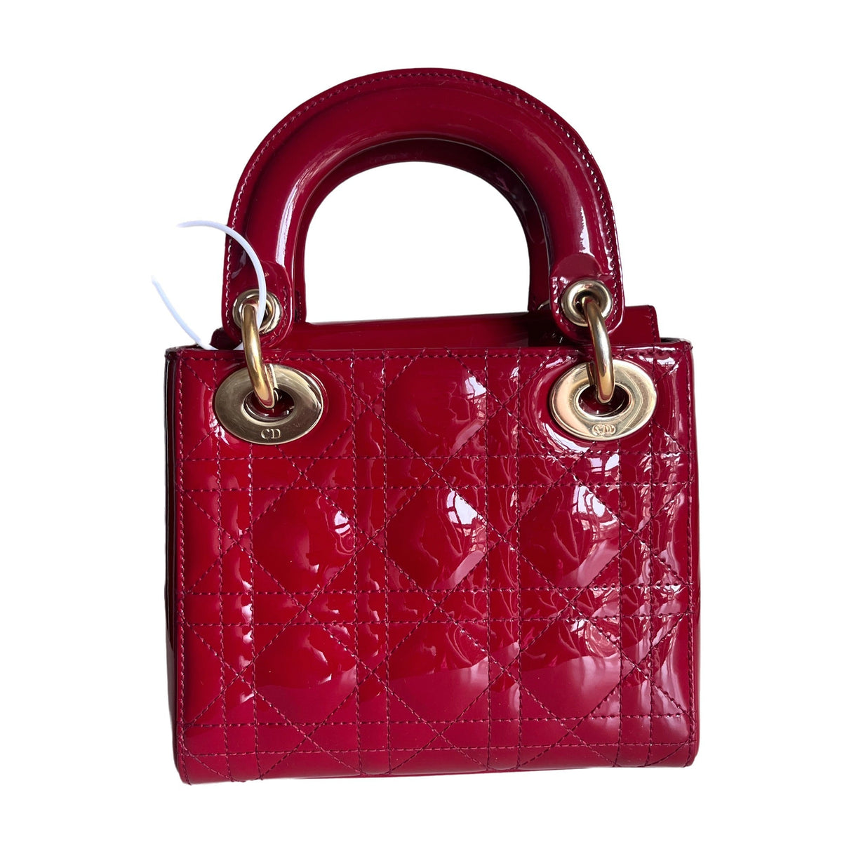 Lady Dior Mini Handbag Burgundy Red Patent Leather Gold-tone Chain Strap Rovelle Bags