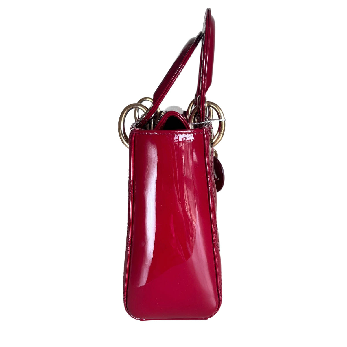 Lady Dior Mini Handbag Burgundy Red Patent Leather Gold-tone Chain Strap Rovelle Bags