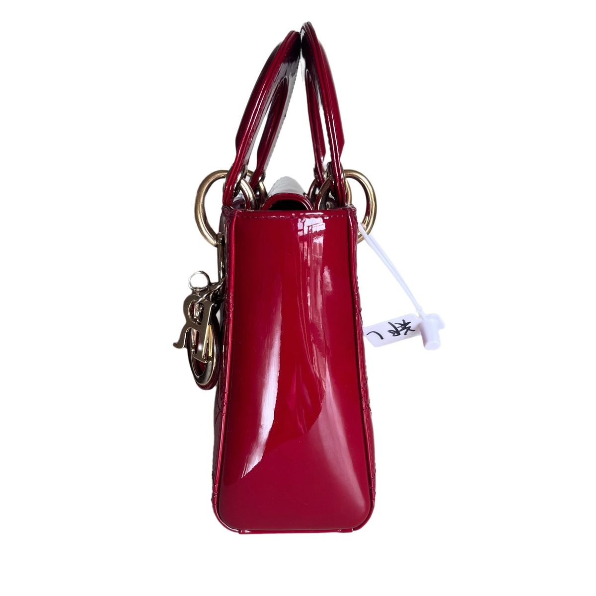 Lady Dior Mini Handbag Burgundy Red Patent Leather Gold-tone Chain Strap Rovelle Bags