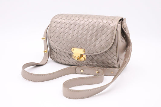 Bottega Veneta Shoulder Bag in Greige Metallic Intrecciato Leather