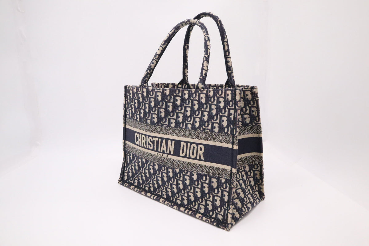 Dior Book Tote Medium in Navy Blue Oblique Embroidery Canvas Rovelle Bags