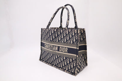 Dior Book Tote Medium in Navy Blue Oblique Embroidery Canvas Rovelle Bags