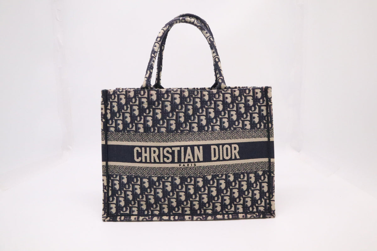 Dior Book Tote Medium in Navy Blue Oblique Embroidery Canvas Rovelle Bags