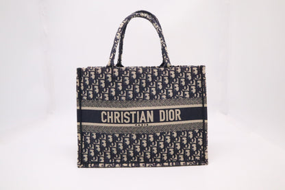 Dior Book Tote Medium in Navy Blue Oblique Embroidery Canvas Rovelle Bags