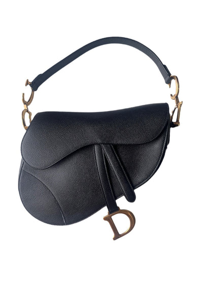 Dior Saddle Black Medium Grained Leather Handbag with Gold Hardware Rovelle Bags