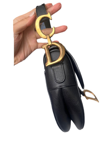 Dior Saddle Black Medium Grained Leather Handbag with Gold Hardware Rovelle Bags