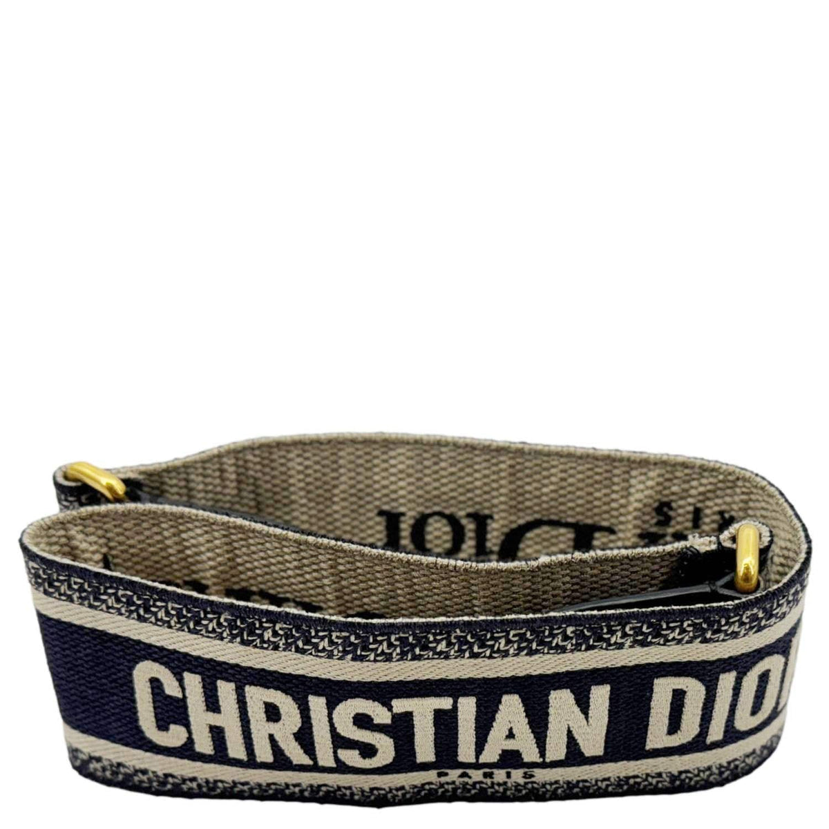 CHRISTIAN DIOR Embroidered Canvas Shoulder Strap Navy Blue Rovelle Bags