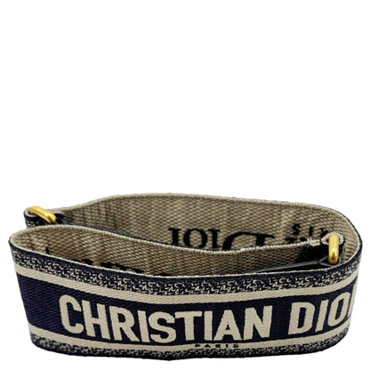 CHRISTIAN DIOR Embroidered Canvas Shoulder Strap Navy Blue Rovelle Bags