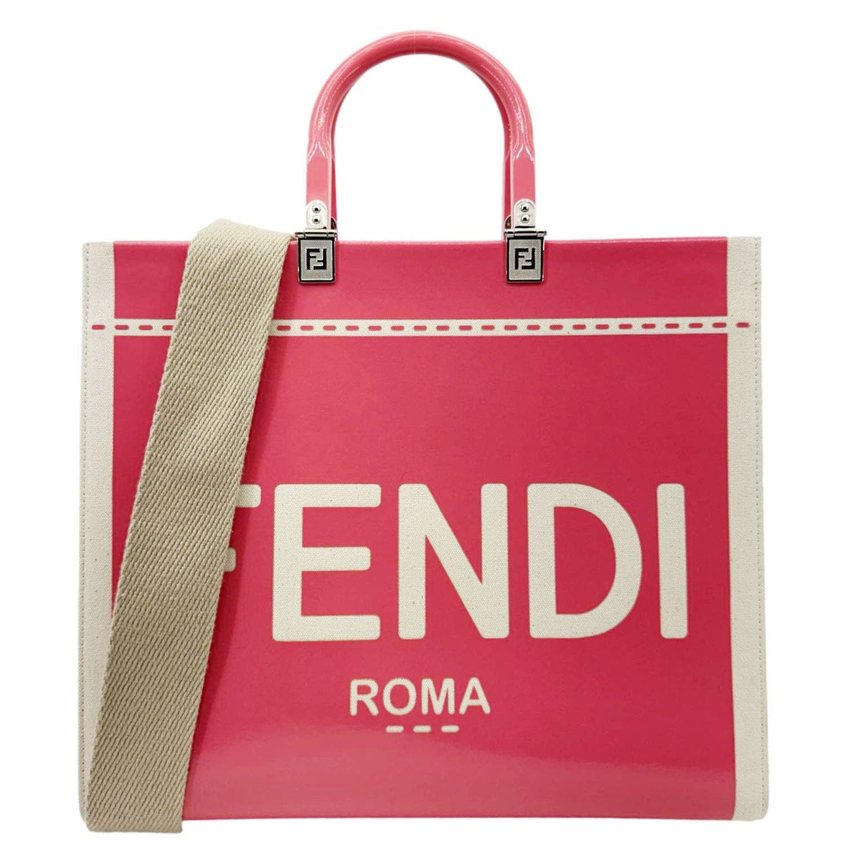 FENDI Sunshine Medium Patent Leather Crossbody Tote Bag Light Pink Rovelle Bags