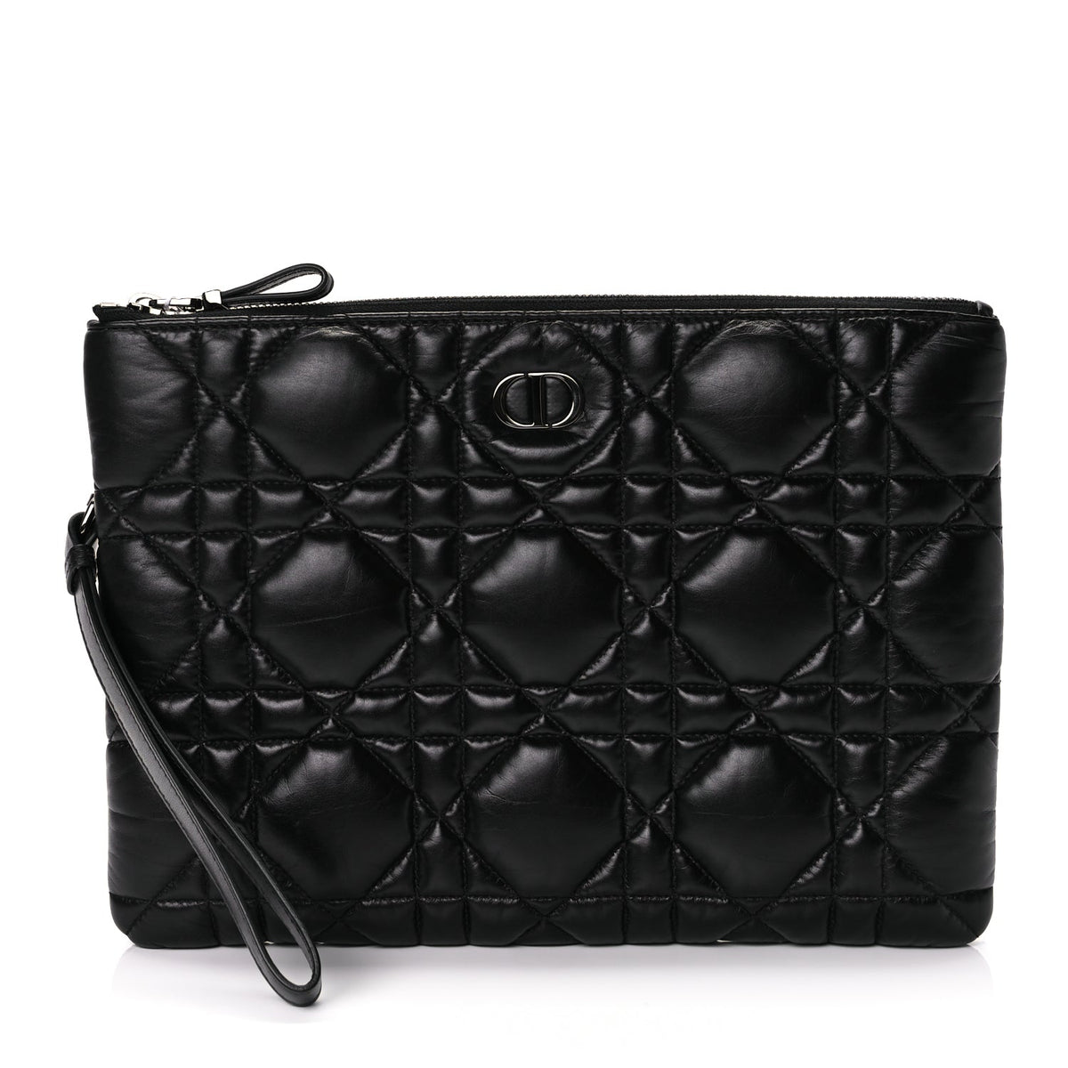 Christian Dior Supple Calfskin Cannage Caro Daily Pouch Black Rovelle Bags