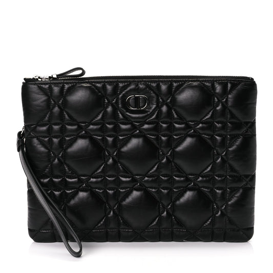 Christian Dior Supple Calfskin Cannage Caro Daily Pouch Black Rovelle Bags