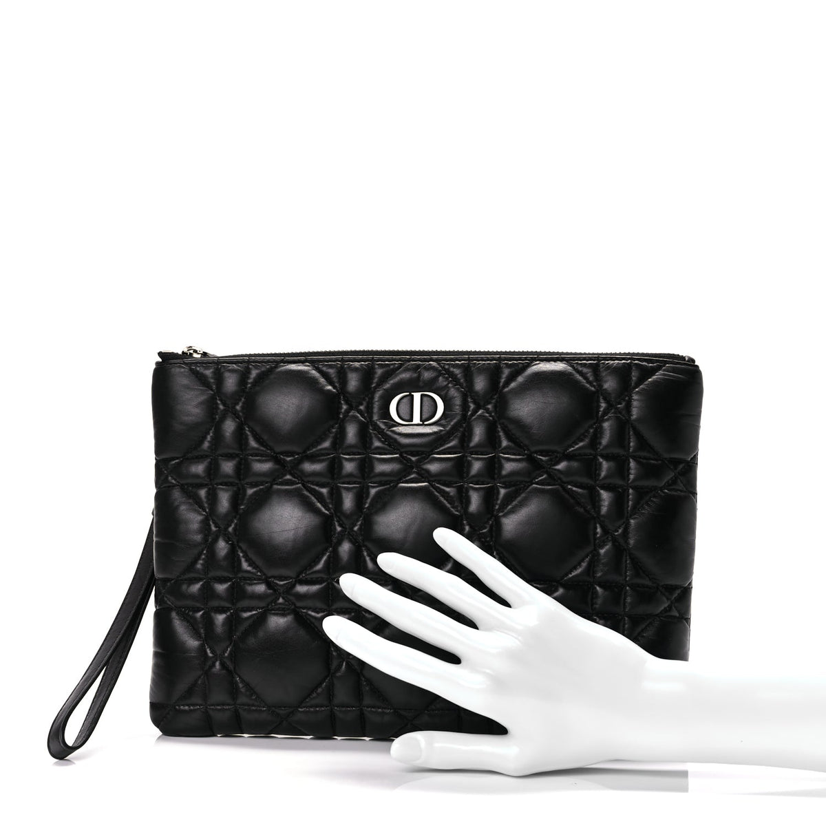Christian Dior Supple Calfskin Cannage Caro Daily Pouch Black Rovelle Bags
