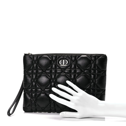 Christian Dior Supple Calfskin Cannage Caro Daily Pouch Black Rovelle Bags