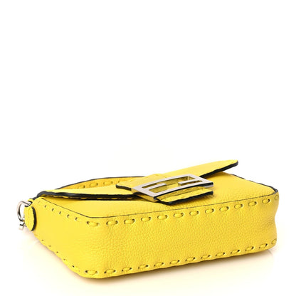 Fendi Cuoio Roma Sellerissima Nappa Sintetica Tape Stitch Mini Baguette Acid Yellow Rovelle Bags