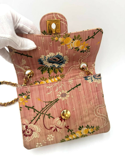Chanel Pink Brocade Mini Square Rovelle Bags