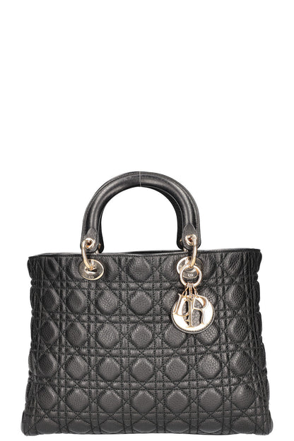 Christian Dior Lady Dior Bag Quilted Grained Calfskin Black Rovelle Bags