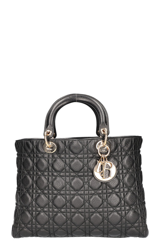 Christian Dior Lady Dior Bag Quilted Grained Calfskin Black Rovelle Bags