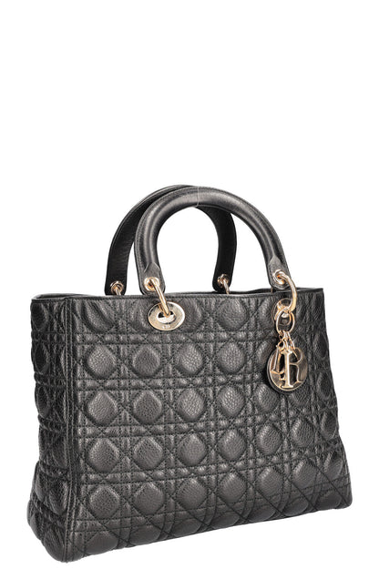 Christian Dior Lady Dior Bag Quilted Grained Calfskin Black Rovelle Bags