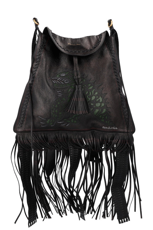 Christian Dior Niki De Saint Phalle Fringed Hobo Bag Leather Black Rovelle Bags