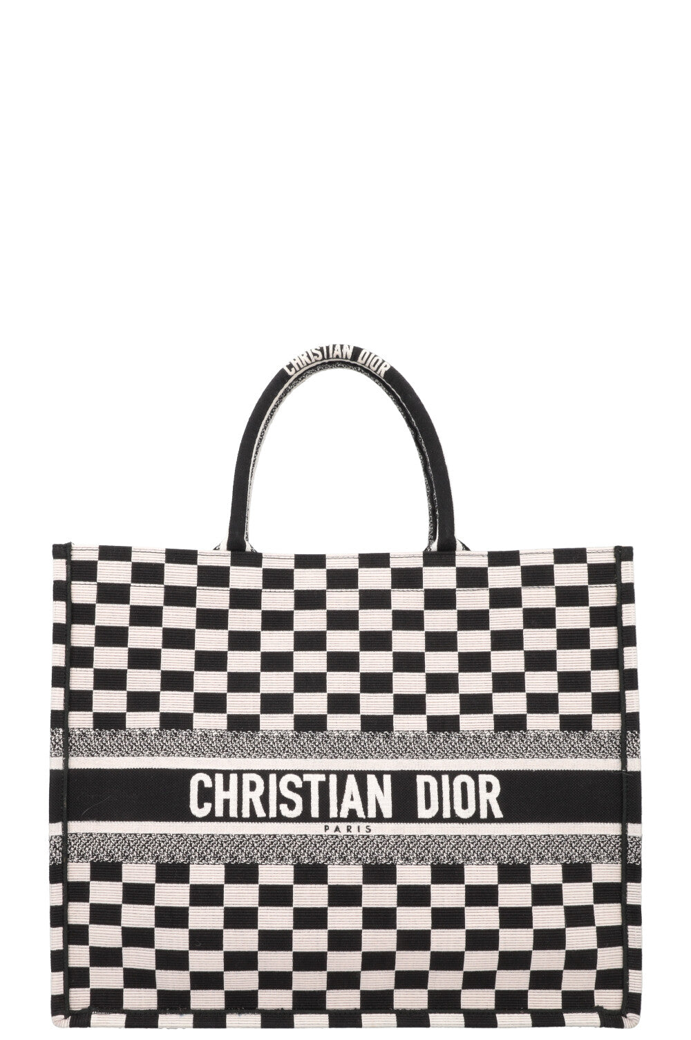 Christian Dior Medium Check Book Tote Black White Rovelle Bags