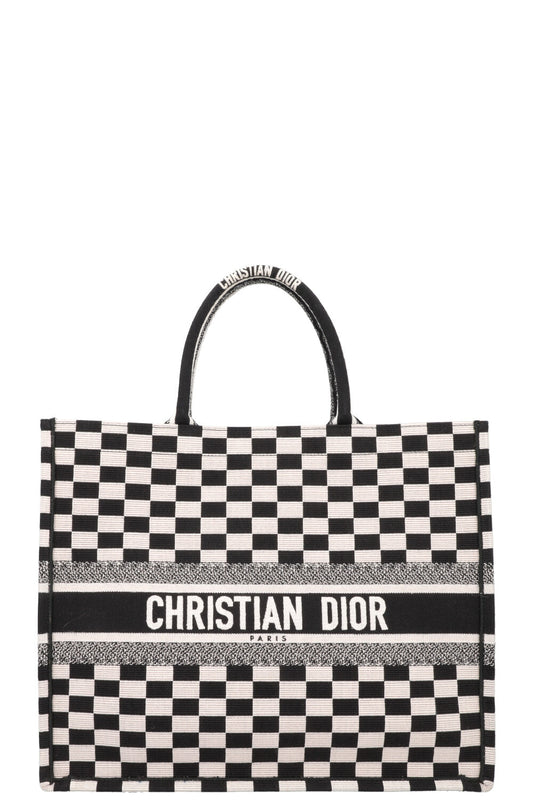 Christian Dior Medium Check Book Tote Black White Rovelle Bags