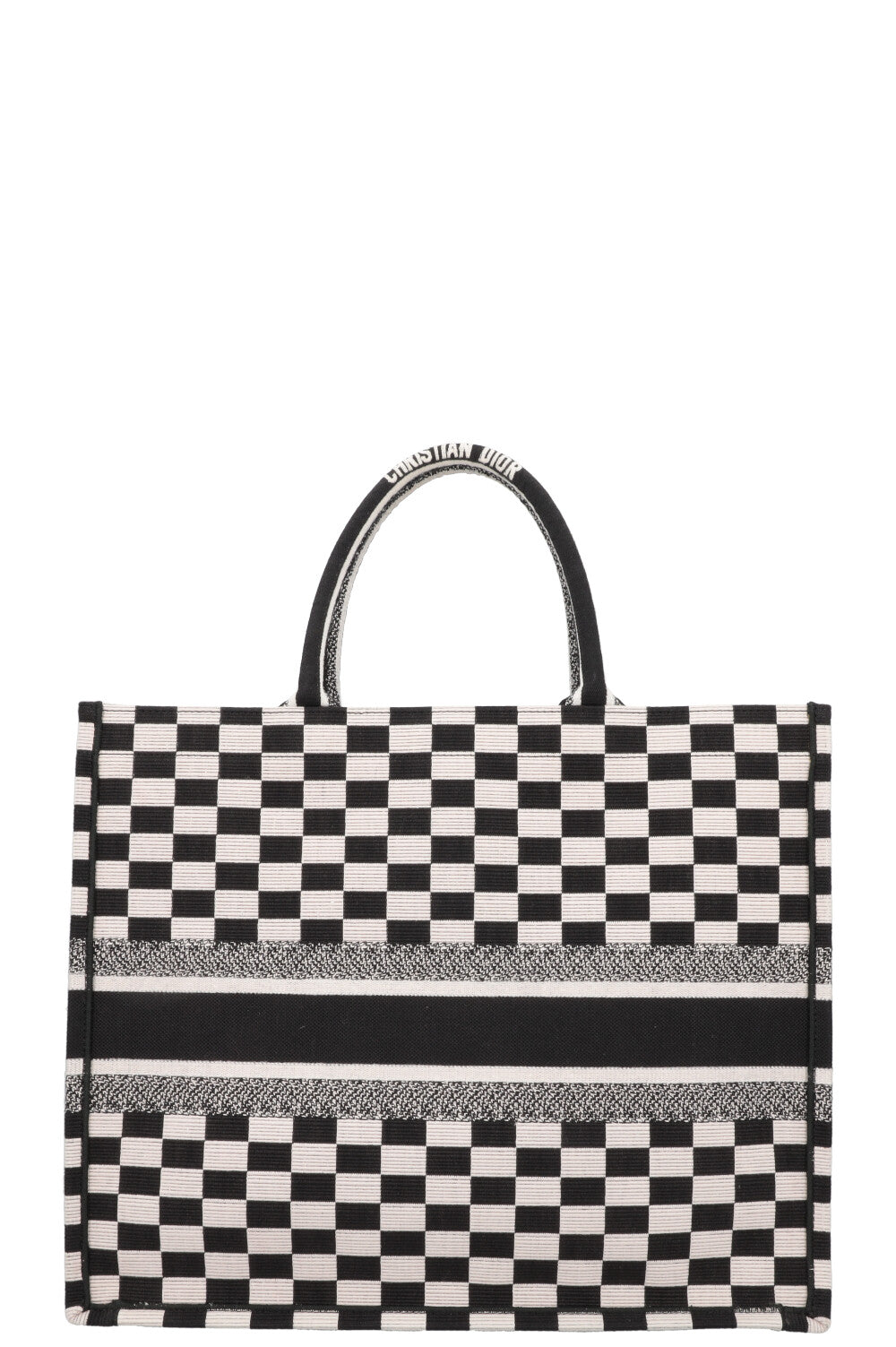 Christian Dior Medium Check Book Tote Black White Rovelle Bags