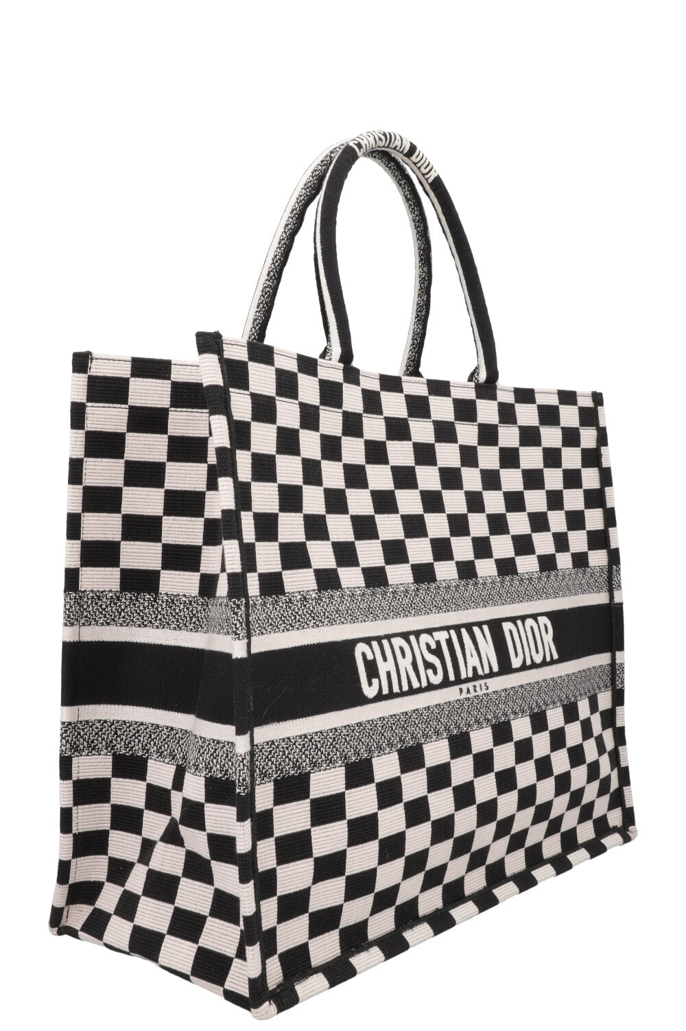 Christian Dior Medium Check Book Tote Black White Rovelle Bags